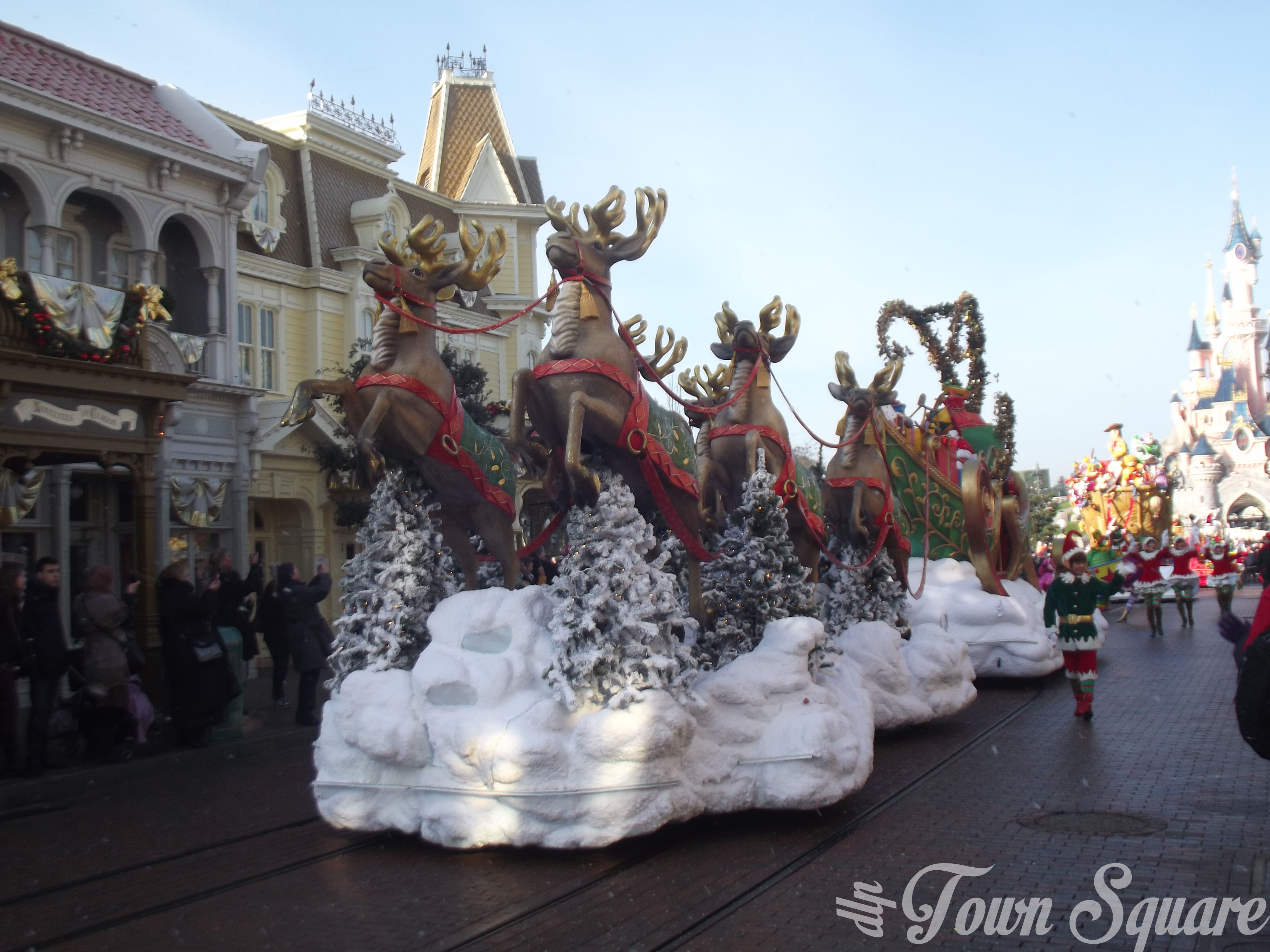 Reindeer pulling Santa's sleigh in the Christmas Cavalcade