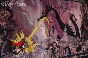 Tapestry Philip battling Dragon Maleficent, Disneyland Paris Castle