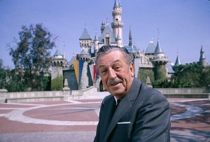 Walt Disney outside his Sleeping Beauty Castle